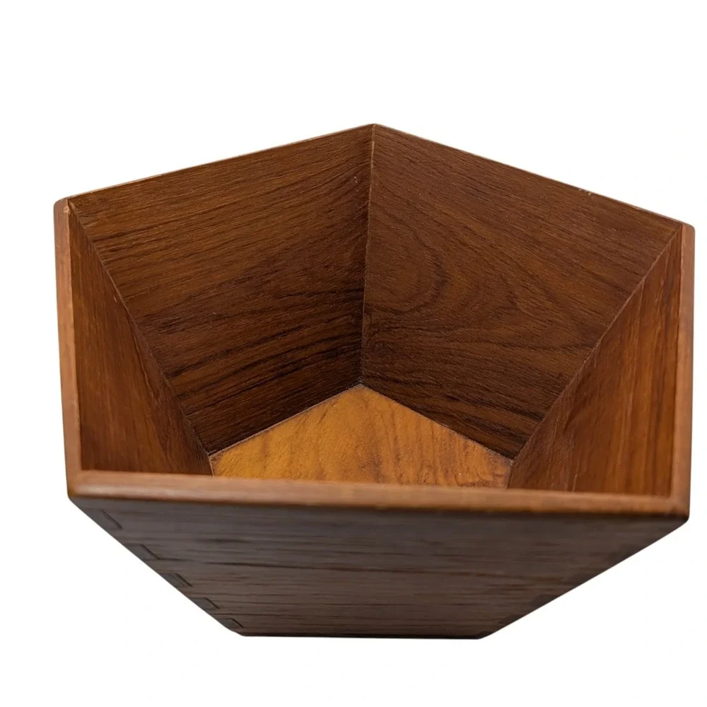 Vintage Sowe Teakwood Bowl Dovetail Handmade Pentagon Sweden Mid‎ Century SEE